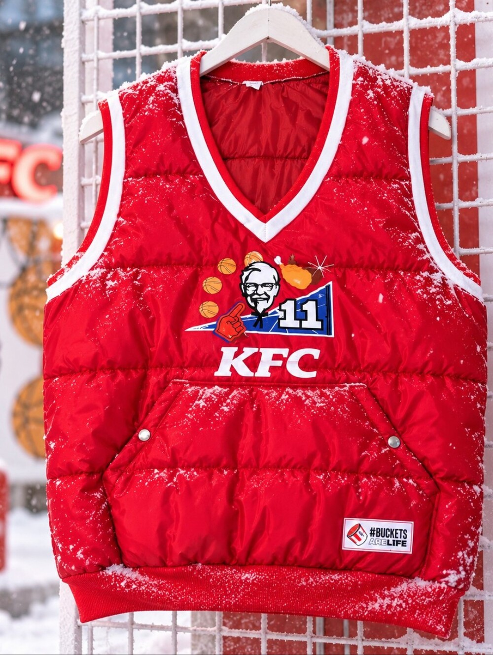 Rare KFC Buckets Are Life Canada Winter Basketball Puffer Jersey Vest Men's S-XL